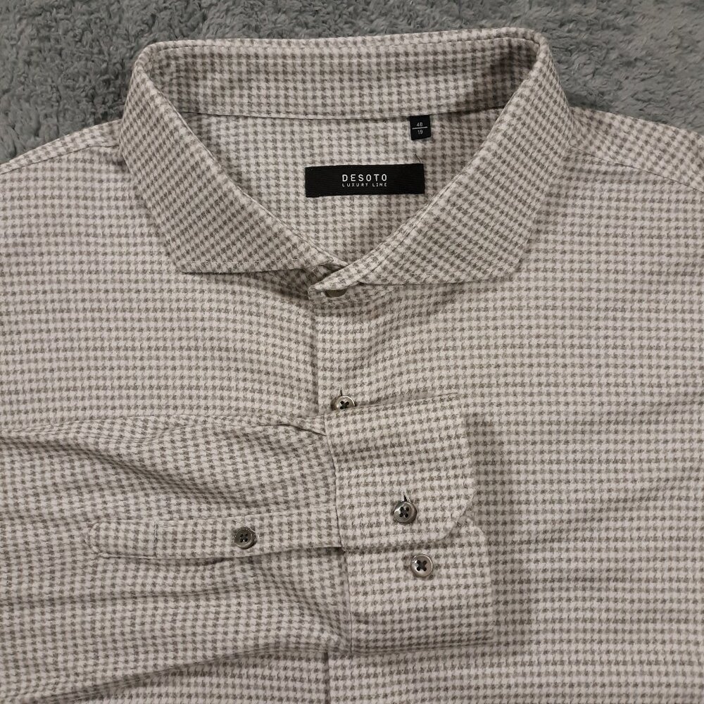 DeSoto Button Up Performance Luxury Line Shirt Mens Size 19 I 48 Stretch Cotton